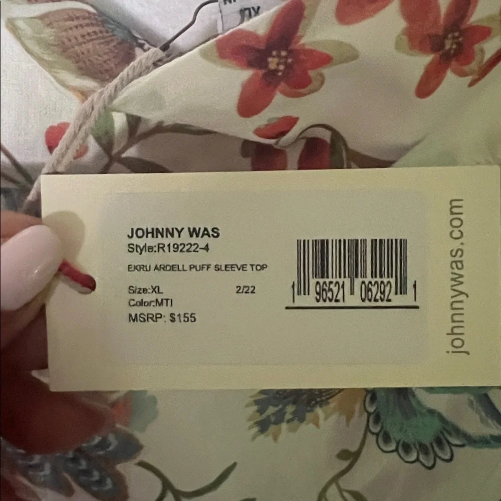 NWT Johnny Was Ekru Ardell Puff Sleeve Top in Ivory Floral Print Sheer Blouse XL - Picture 3 of 5